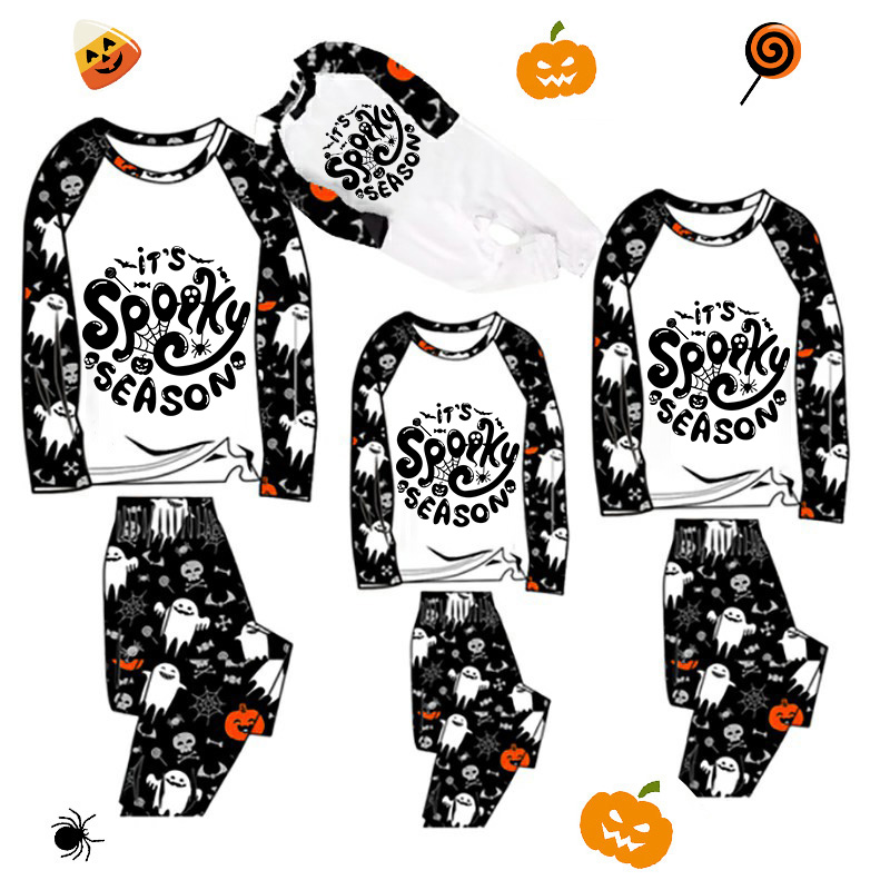 Halloween Matching Family Pajamas Exclusive Design It's Spooky Season White Pajamas Set