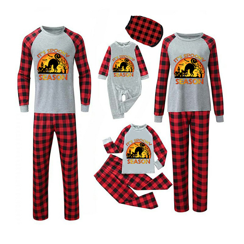 Halloween Matching Family Pajamas Exclusive Design It's Spooky Season Cat Gray Pajamas Set