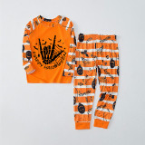 Halloween Matching Family Pajamas Skeleton Hand Love Halloween Orange Stripes Pajamas Set