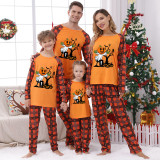 Halloween Matching Family Pajamas Exclusive Design Tomb Pumpkin Orange Plaids Pajamas Set