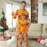 Halloween Matching Family Pajamas Exclusive Design It's Spooky Season Word Art Orange Stripes Pajamas Set