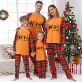 Halloween Matching Family Pajamas Skeleton Peace Love Heart Orange Pumpkin Plaids Pajamas Set