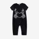 Halloween Matching Family Pajamas Skeleton Heart Flowers Butterfly Black Pajamas Set
