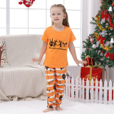 Halloween Matching Family Pajamas Skeleton Peace Love Heart Orange Stripes Pajamas Set