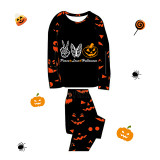 Halloween Matching Family Pajamas Exclusive Design Peace And Love Butterfly Pumpkin Ghost Faces Print Black Pajamas Set