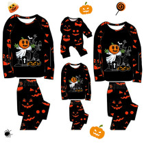 Halloween Matching Family Pajamas Exclusive Design Tomb Pumpkin Pumpkin Ghost Faces Print Black Pajamas Set