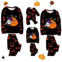 Halloween Matching Family Pajamas Exclusive Design Ghost With Pumpkin Pumpkin Ghost Faces Print Black Pajamas Set