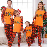 Halloween Matching Family Pajamas Exclusive Design It's Spooky Season Word Art Orange Plaids Pajamas Set