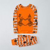Halloween Matching Family Pajamas Skeleton Heart Flowers Butterfly Orange Pajamas Set