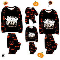 Halloween Matching Family Pajamas Exclusive Design It's Spooky Season Ghosts Pumpkin Ghost Faces Print Black Pajamas Set
