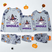 Halloween Matching Family Pajamas Exclusive Design Purple Let's Go Ghouls Ghost Gray Pajamas Set