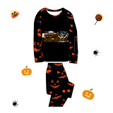 Halloween Matching Family Pajamas Exclusive Design Happy Halloween Word Art Pumpkin Ghost Faces Print Black Pajamas Set