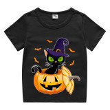 Halloween Kids Boy&Girl Tops Exclusive Design Cat And Pumpkin T-shirts