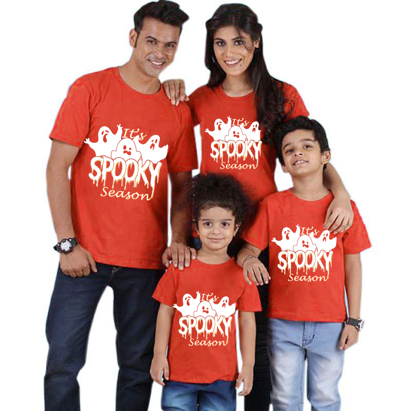 Halloween Matching Family Pajamas It's Spooky Season Ghosts Red T-shirts
