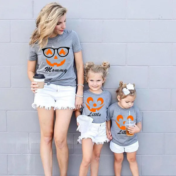 Halloween Matching Family T-shirts Daddy Mommy Little Pumpkin Face T-shirts