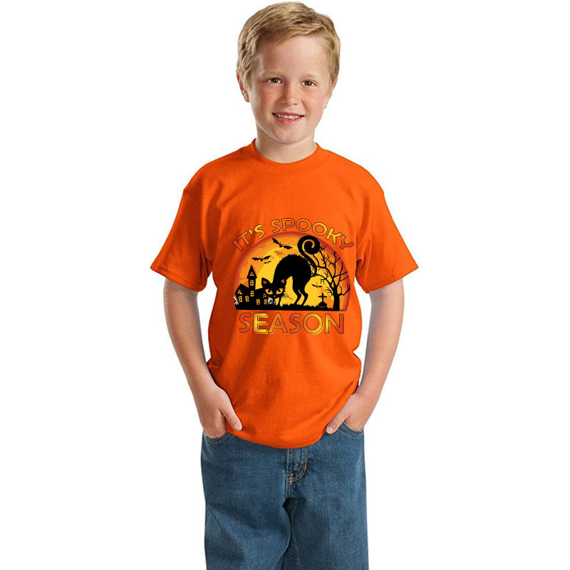 Halloween Kids Boy&Girl Pajamas It's Spooky Season Cat T-shirts