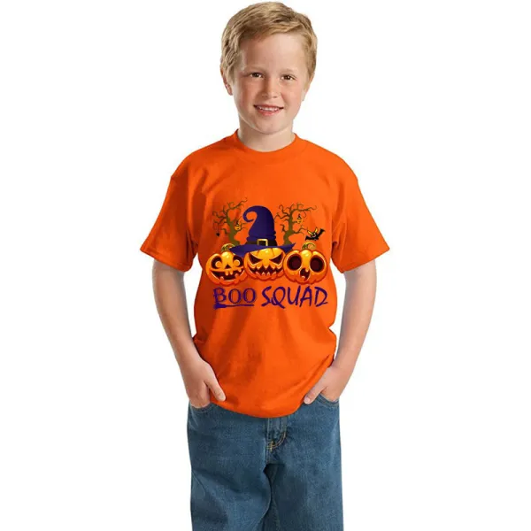 Halloween Kids Boy&Girl Tops Boo Squad Witch Hat Pumpkins T-shirts