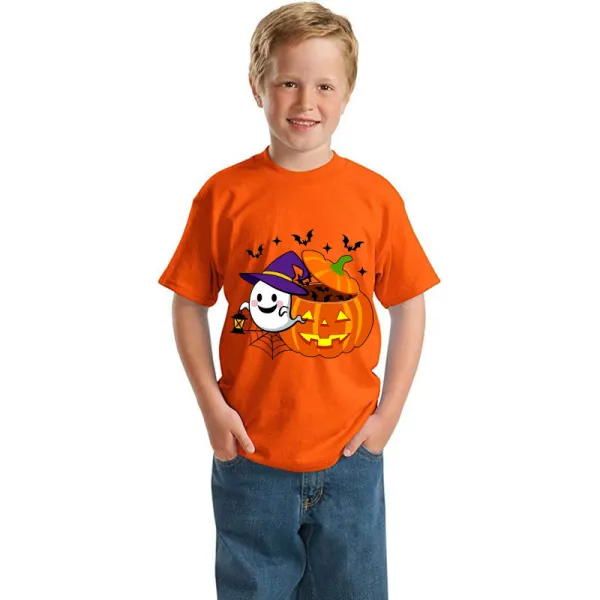 Halloween Kids Boy&Girl Tops Ghost With Pumpkin T-shirts