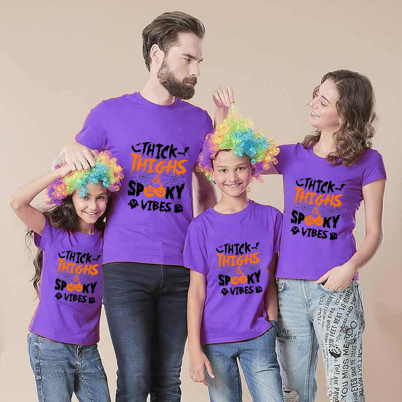 Halloween Matching Family Pajamas Exclusive Design Thick Thighs And Spooky Vibes Pumpkins T-shirts