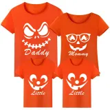 Halloween Matching Family Tops Daddy Mommy Little Pumpkin Face Red T-shirts
