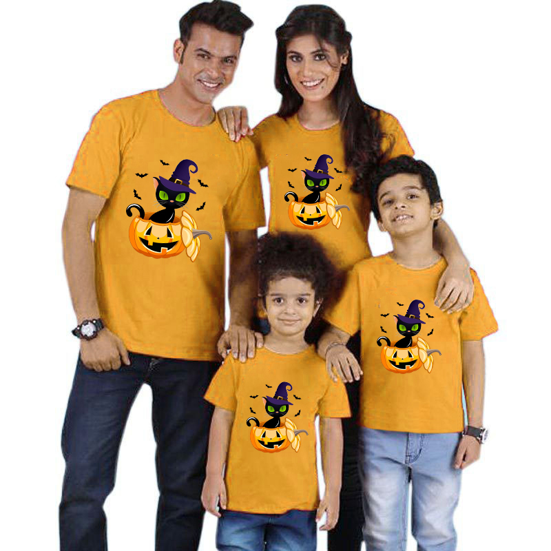 Halloween Matching Family Pajamas Exclusive Design Cat And Pumpkin T-shirts