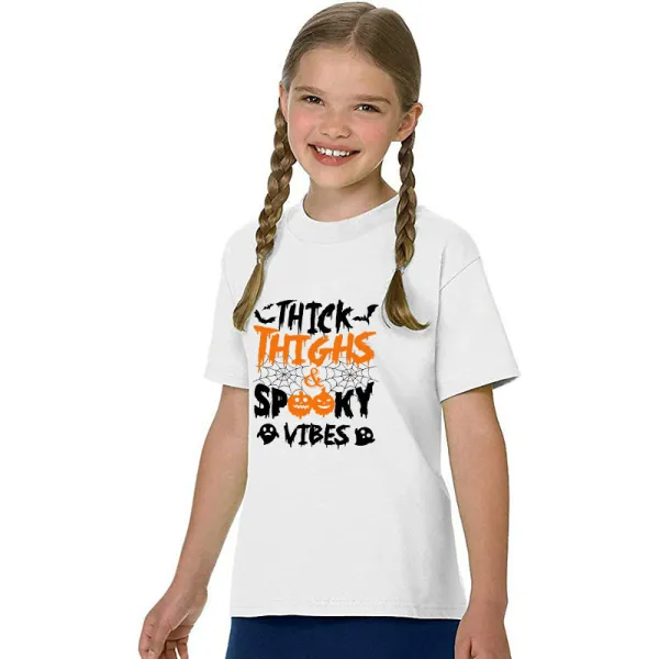 Halloween Kids Boy&Girl Tops Thick Thighs And Spooky Vibes Pumpkin T-shirts