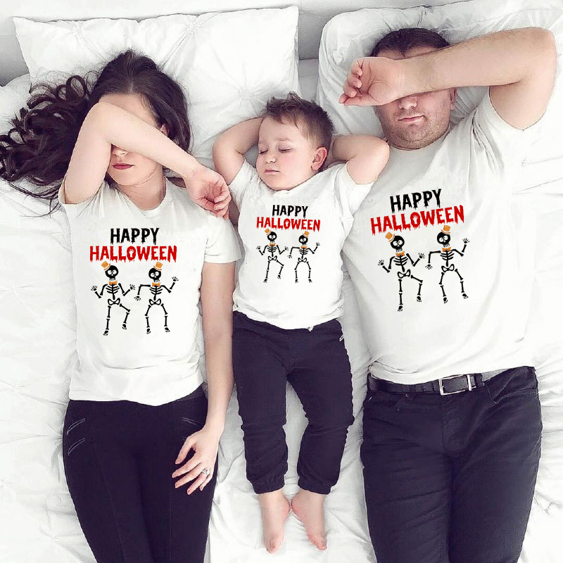 Halloween Matching Family Pajamas Dancing Skeletons White T-shirts