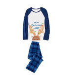Christmas Matching Family Pajamas Exclusive Design Mery Christmas Anlter with Lights Blue Plaids Pajamas Set