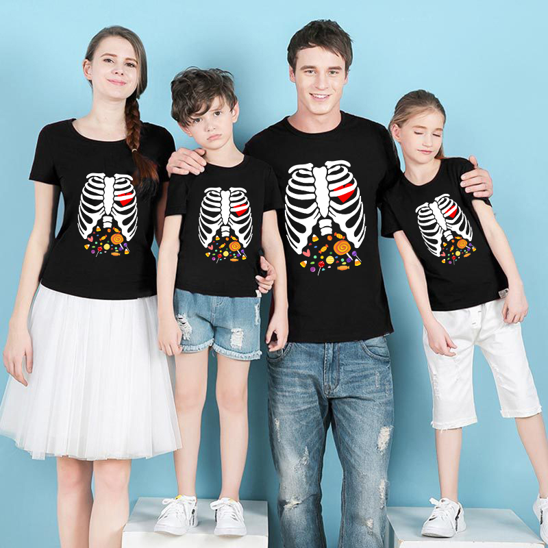 Halloween Matching Family Pajamas Colorful Candies Skeletons T-shirts