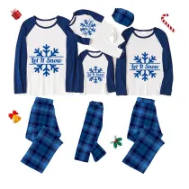 Christmas Matching Family Pajamas Exclusive Design Let It Snow Snowflake Blue Plaids Pajamas Set