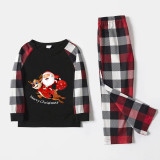 Christmas Matching Family Pajamas Exclusive Design Santa Claus and Deer Gift Box Black Red Plaids Pajamas Set