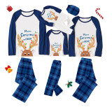 Christmas Matching Family Pajamas Exclusive Design Mery Christmas Anlter with Lights Blue Plaids Pajamas Set