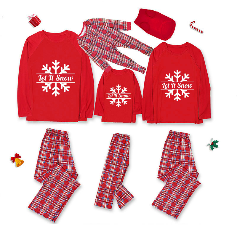 Christmas Matching Family Pajamas Exclusive Design Let It Snow Snowflake Black Red Plaids Pajamas Set