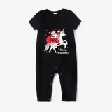 Christmas Matching Family Pajamas Exclusive Design Santa Unicorn Riding Black Pajamas Set