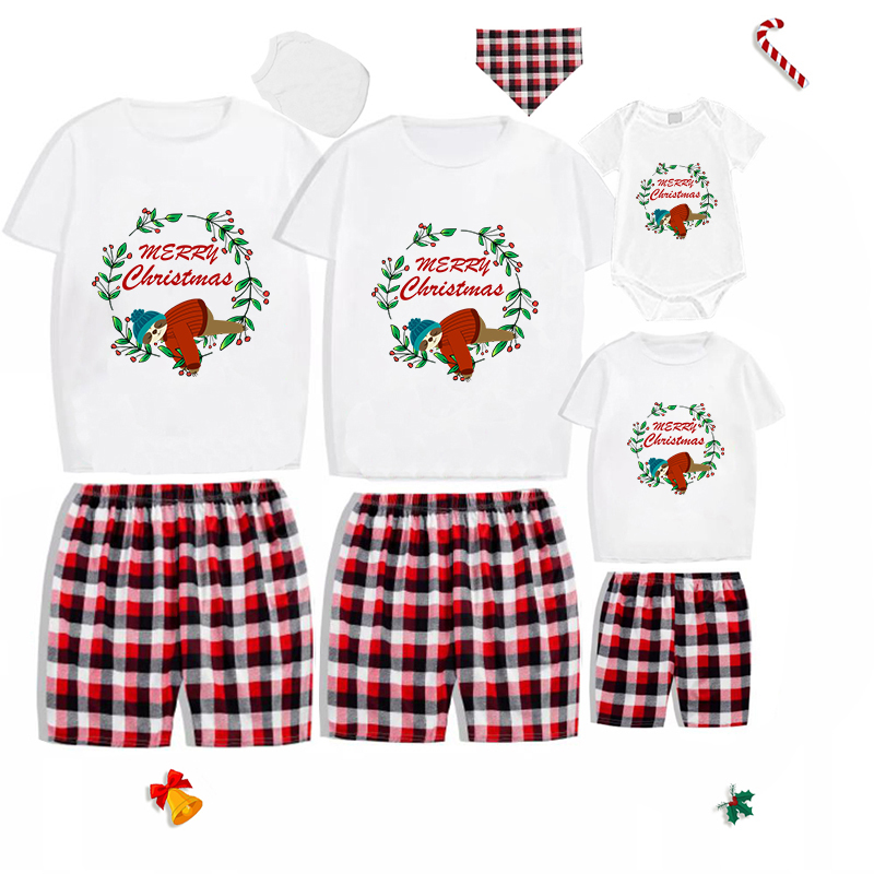 Christmas Matching Family Pajamas Exclusive Design Wreath Sloth Merry Christmas Short Pajamas Set