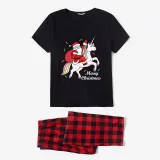 Christmas Matching Family Pajamas Exclusive Design Santa Unicorn Riding Black Pajamas Set