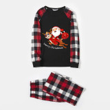 Christmas Matching Family Pajamas Exclusive Design Santa Claus and Deer Gift Box Black Red Plaids Pajamas Set