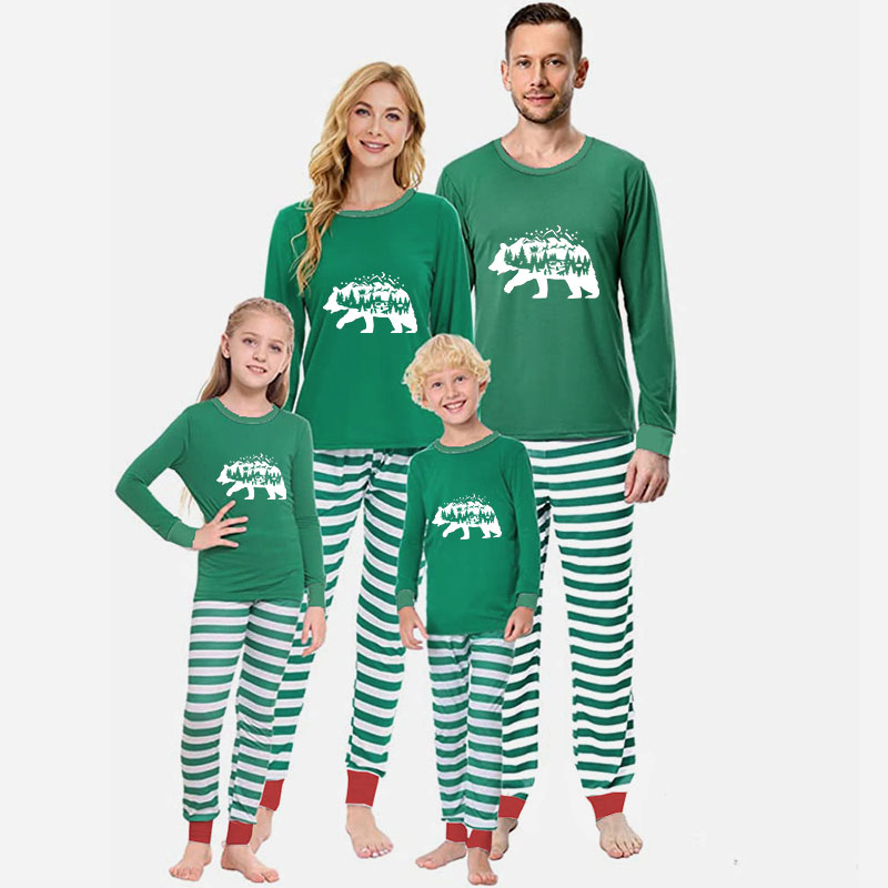 Christmas Matching Family Pajamas Exclusive Design Christmas Tree Bear Red Pajamas Set
