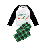 Christmas Matching Family Pajamas Exclusive Design Dinosaur and Santa Claus Green Plaids Pajamas Set