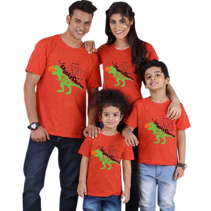 Halloween Matching Family Tops Spooky Saurus Dinosaur Spider Web T-shirts