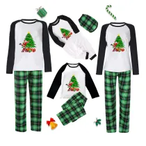 Christmas Matching Family Pajamas Exclusive Design Santa Decorat The Xmas Tree Green Plaids Pajamas Set