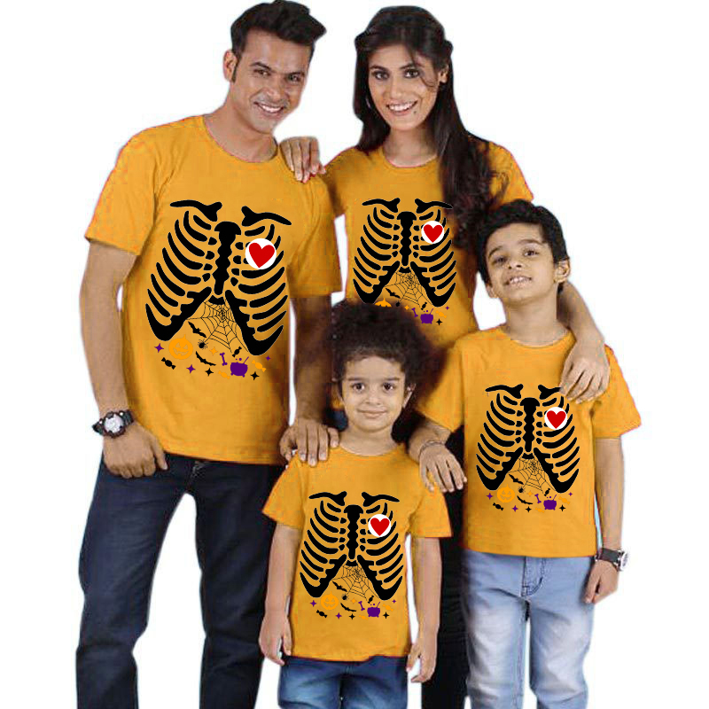 Halloween Matching Family Pajamas Pumpkin Bats Heart Skeletons T-shirts
