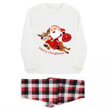 Christmas Matching Family Pajamas Exclusive Design Santa Claus and Deer Gift Box White Pajamas Set