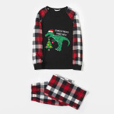 Christmas Matching Family Pajamas Exclusive Design Dinosaur Christmas Tree  Black Red Plaids Pajamas Set