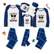Christmas Matching Family Pajamas Chillin With Snowmies Blue Plaids Pajamas Set