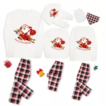 Christmas Matching Family Pajamas Exclusive Design Santa Claus and Deer Gift Box White Pajamas Set