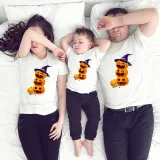 Halloween Matching Family Tops Witch Hat Pumpkins Happy Face T-shirts