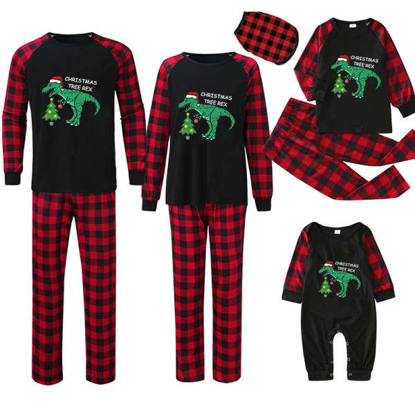Christmas Matching Family Pajamas Exclusive Design Dinosaur Christmas Tree  Black Pajamas Set