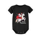 Christmas Matching Family Pajamas Exclusive Design Santa Unicorn Riding Black Pajamas Set