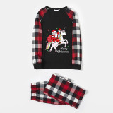 Christmas Matching Family Pajamas Unicorn Riding Santa Black Red Plaids Pajamas Set